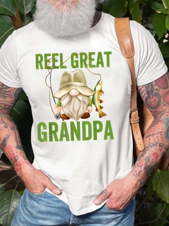 Men Reel Great Grandpa Fishing Gnomes Fit Casual T-Shirt