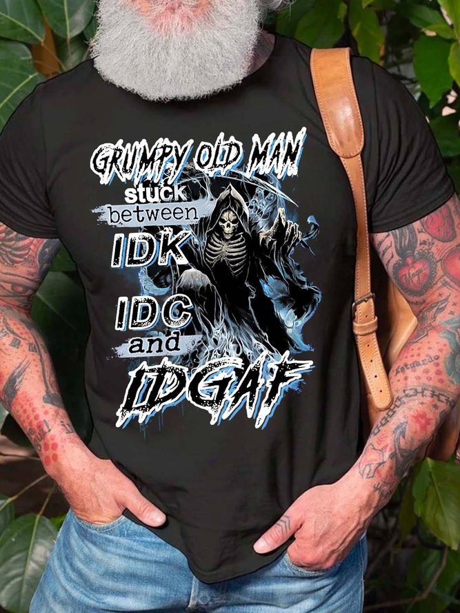 Men Grumpy Old Man Stuck Between Idk Idc And Idgaf Casual T-Shirt