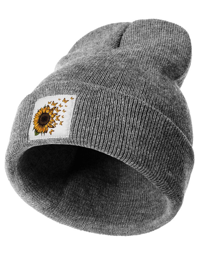 Sunflower Butterfly Floral Graphic Beanie Hat