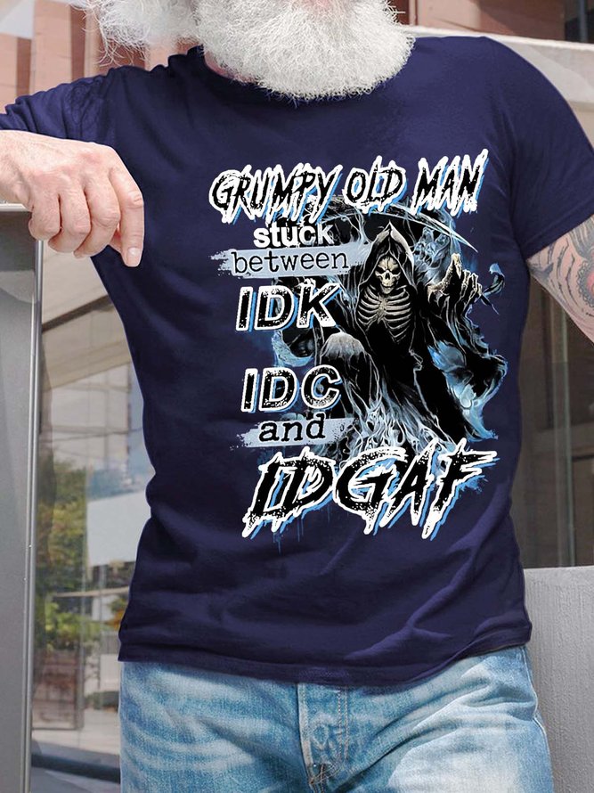Men Grumpy Old Man Stuck Between Idk Idc And Idgaf Casual T-Shirt