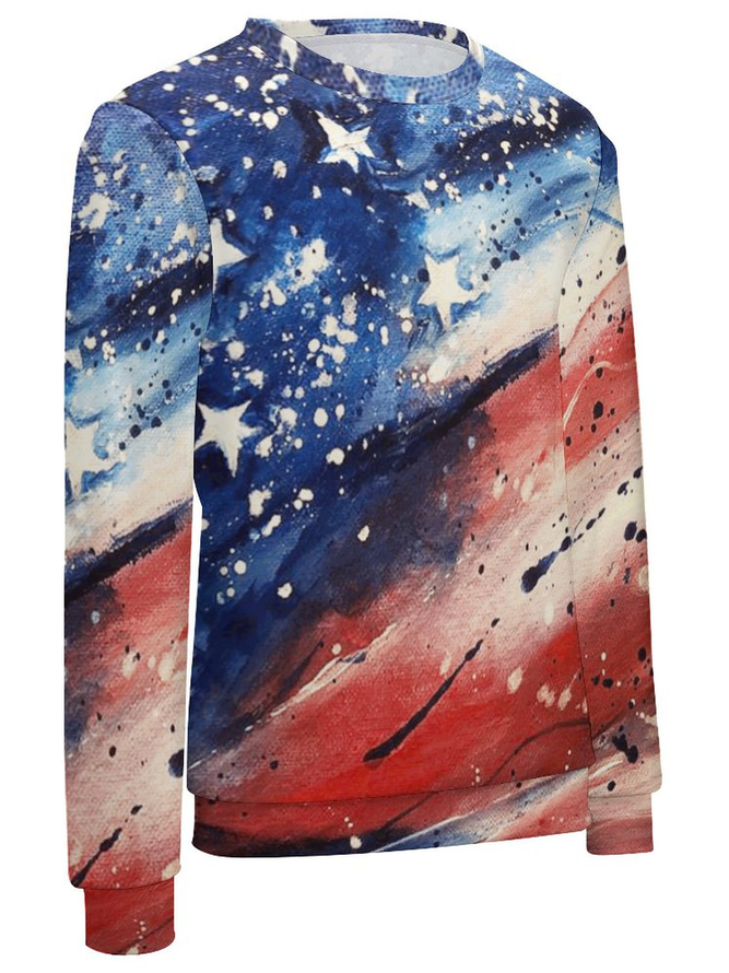 Men Texture American Flag Pattern Casual Sweatshirt
