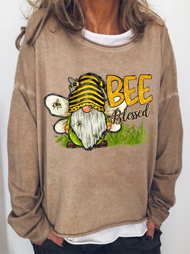 Women Funny Bee Blessed Gnome Simple Sweatshirts