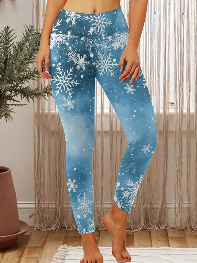 Womens Christmas Snowflakes Casual Leggings