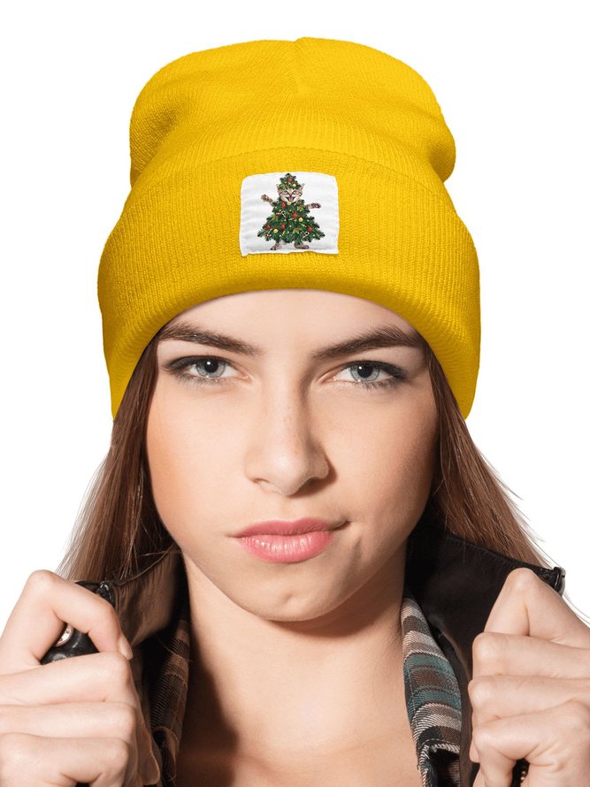 Funny Cat Christmas Tree Animal Graphic Beanie Hat