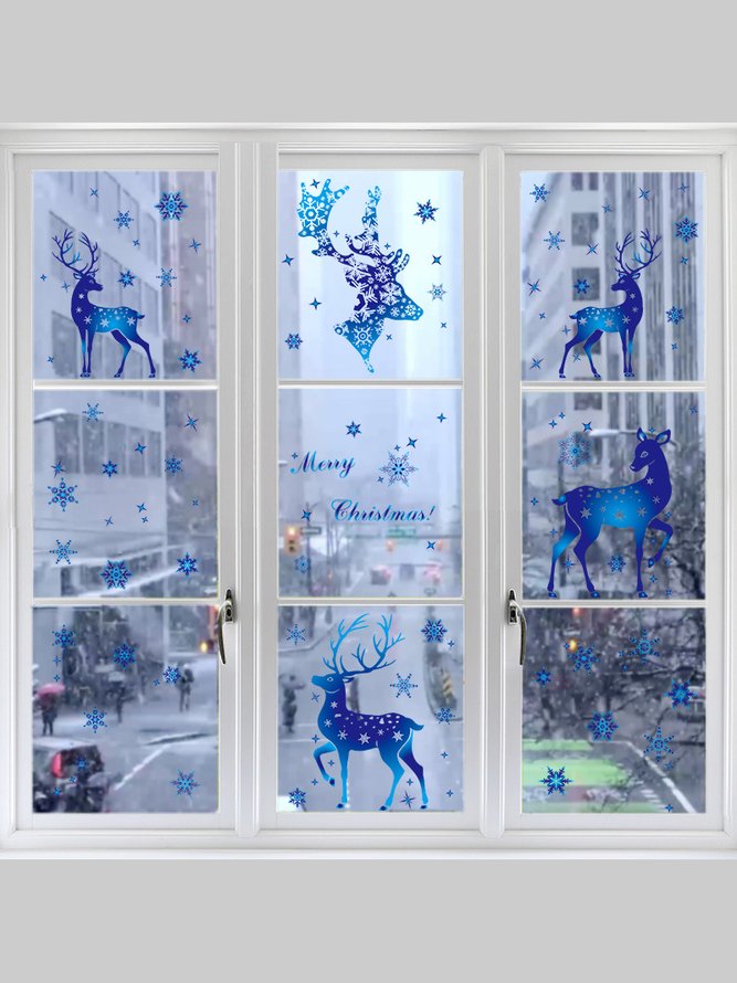 Christmas Blue Window Sticker Decoration Christmas Reindeer Snowflake Decal Window Decoration