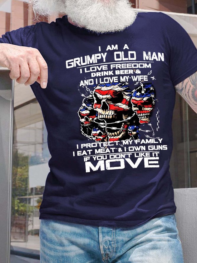 Men A Grumpy Old Man Love Freeoom Drink Beer And Wife Casual Fit T-Shirt