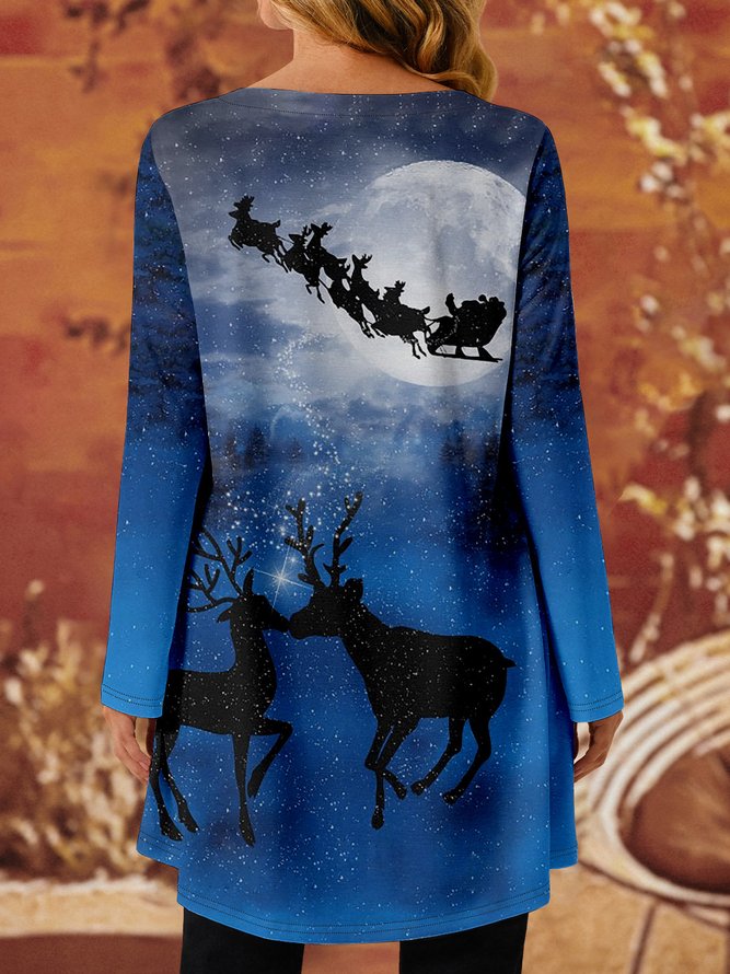 Women Santa Claus Snowflake Elk Print Casual Christmas Long sleeve Dresses