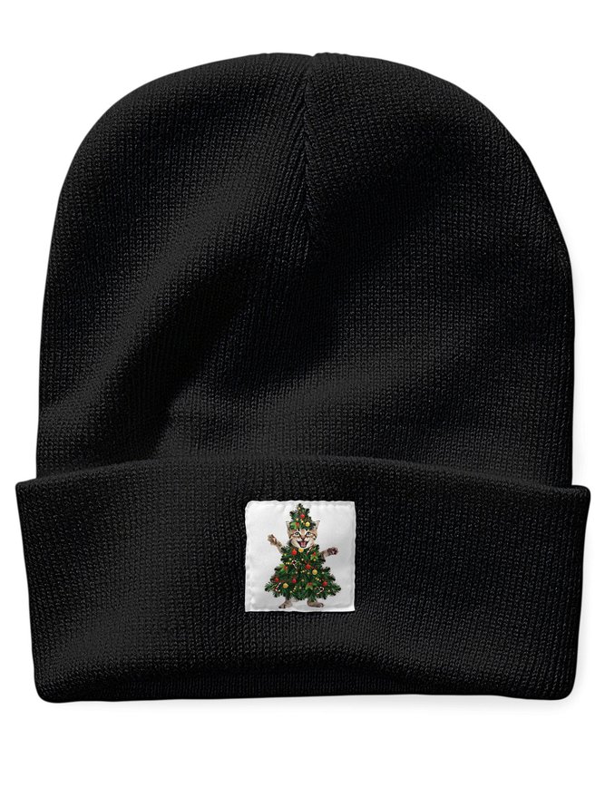 Funny Cat Christmas Tree Animal Graphic Beanie Hat