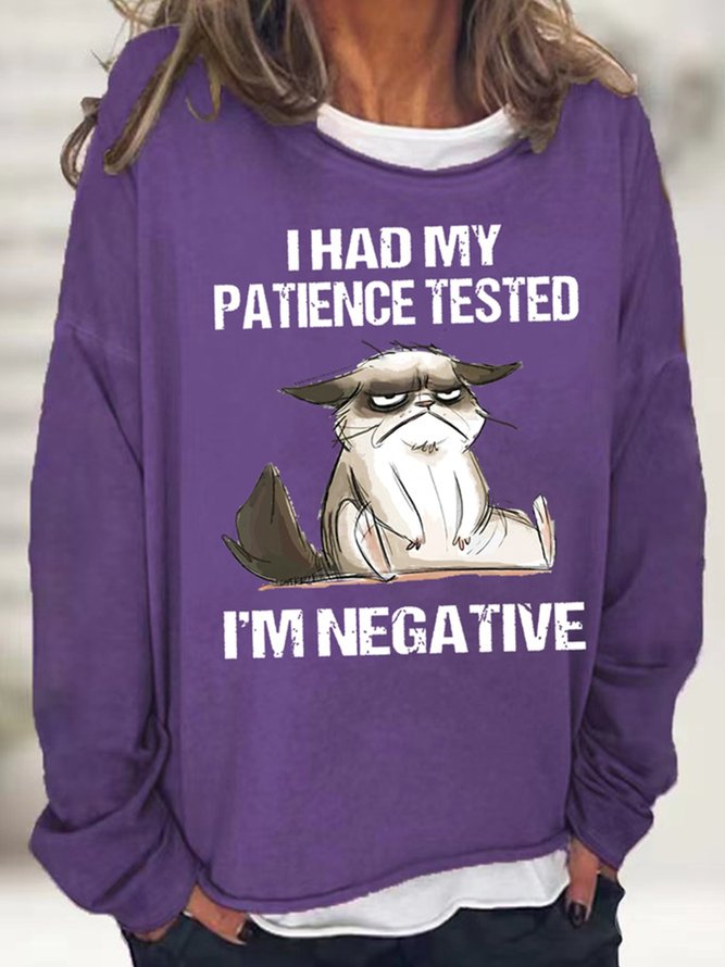 Women's I Had My Patience Tested I'm Negative Cat, Funny Sarcasm Casual Sweatshirt