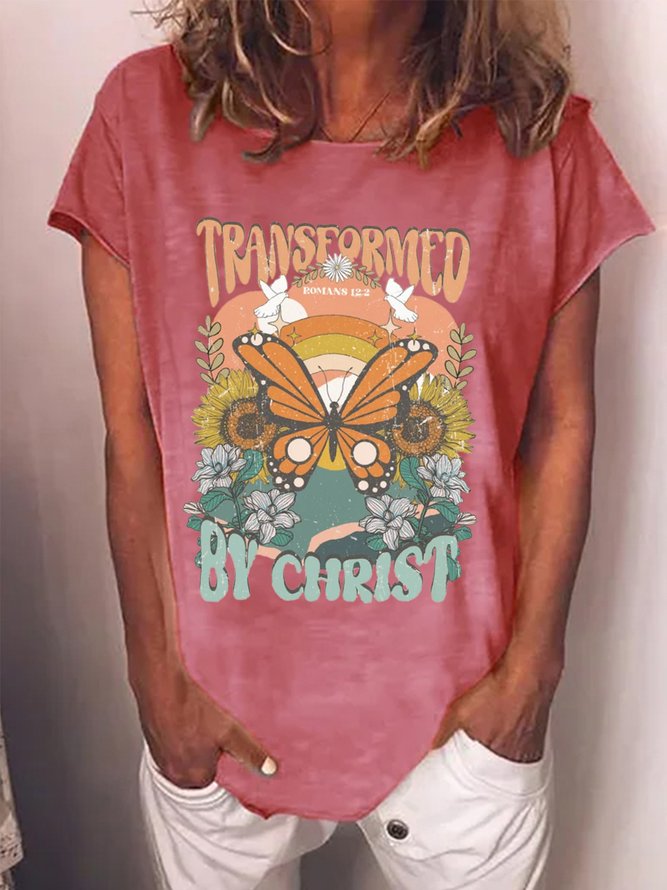 Women's Transformed By Christ Loose Butterfly Casual T-Shirt