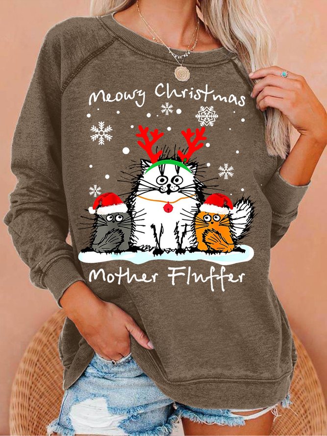 Womens Meowy Christmas Casual Sweatshirts