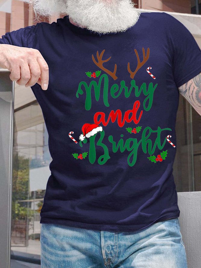 Men Merry And Bright Hat Deer Christmas T-Shirt
