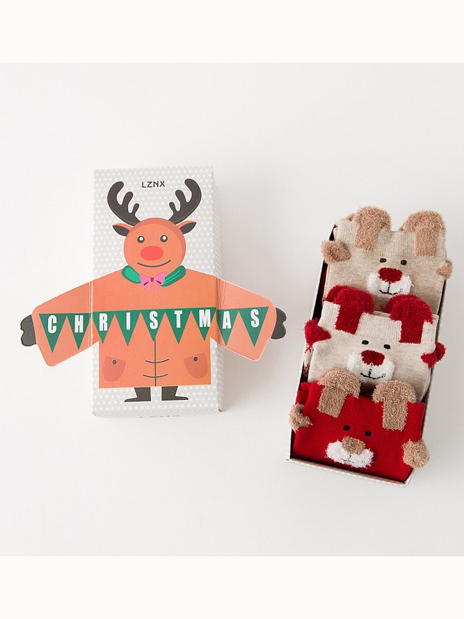 Christmas Gift Pack Santa & Reindeer Christmas Graphic Over The Calf Socks