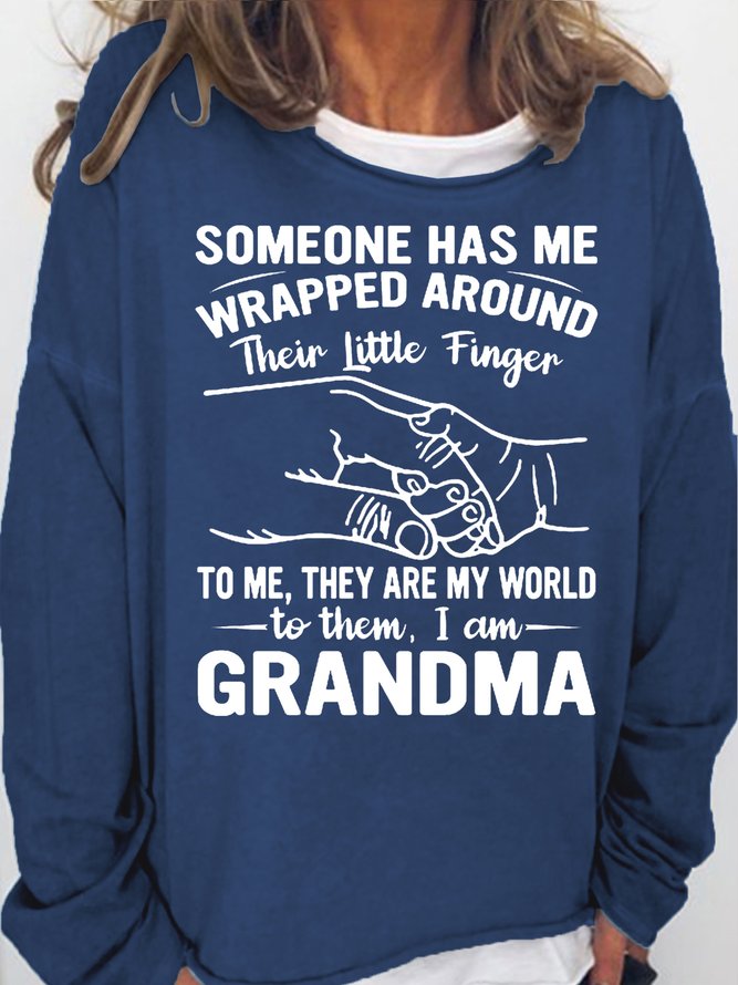 Womens Grandma And Grandkids Letter Print Gift Crew Neck Sweatshirts