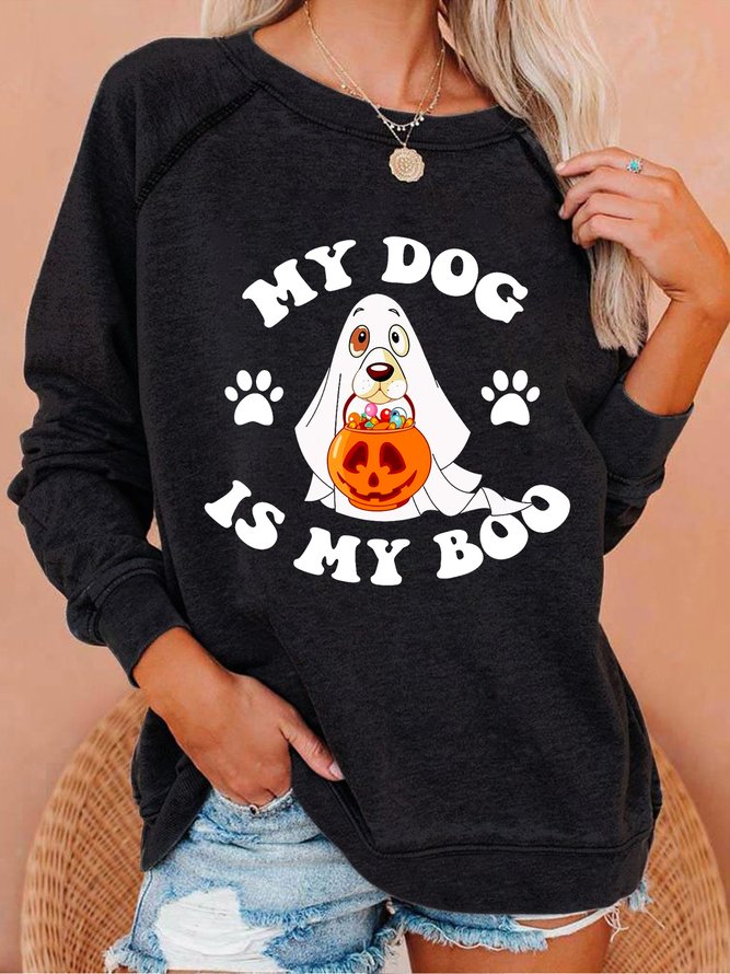 Women Funny My Dog is My Boo Halloween Crew Neck Sweatshirts