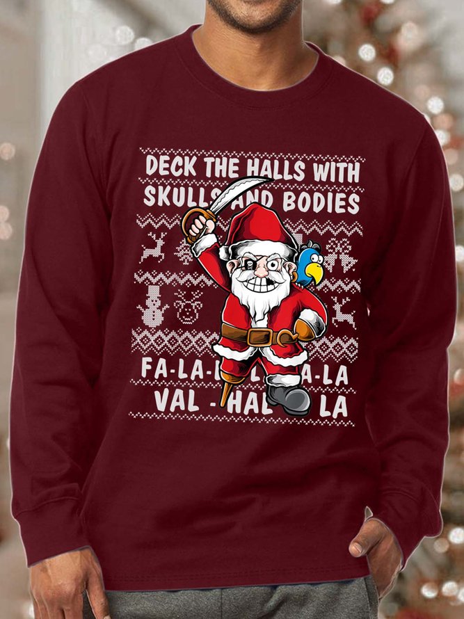 Men Merry Christmas Deck The Halls With Skulls And Bodies Crew Neck Sweatshirt