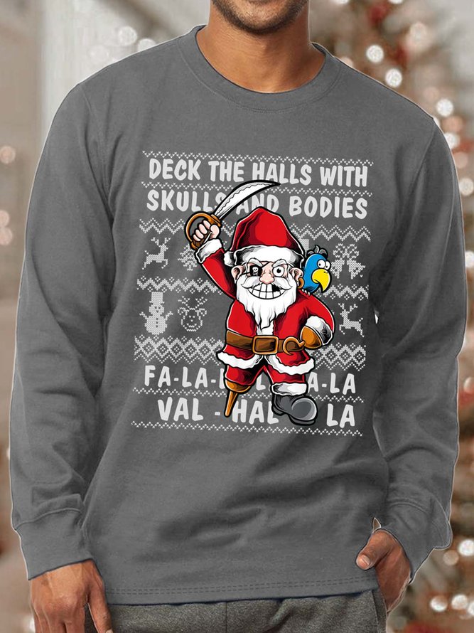 Men Merry Christmas Deck The Halls With Skulls And Bodies Crew Neck Sweatshirt