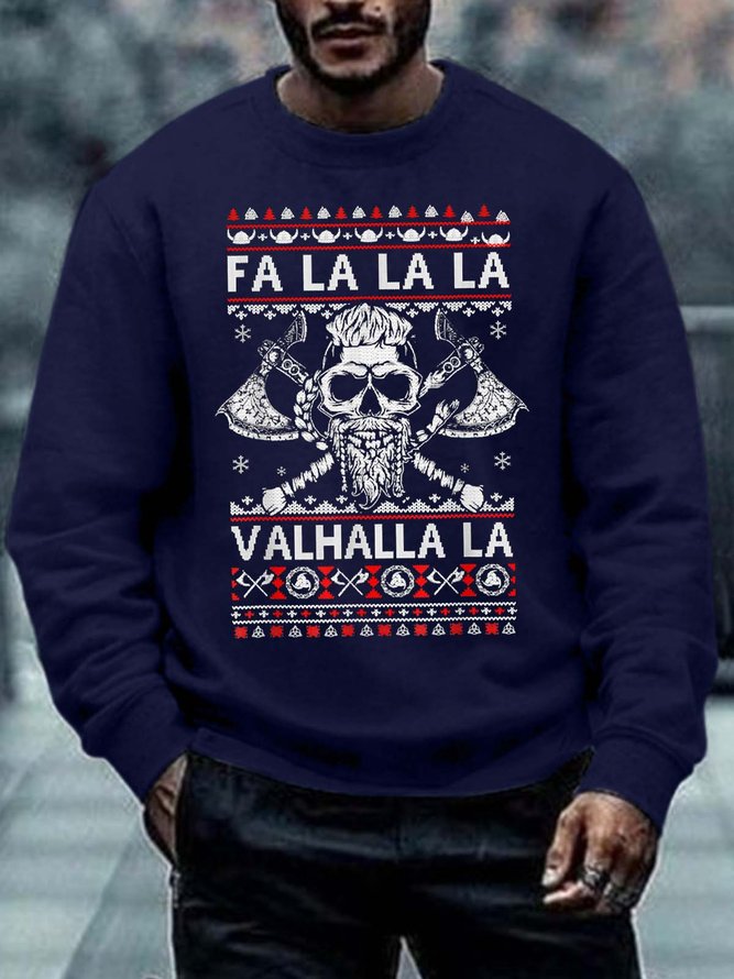 Men Merry Christmas Fa La La La Valhalla La Skull Old Man Casual Sweatshirt