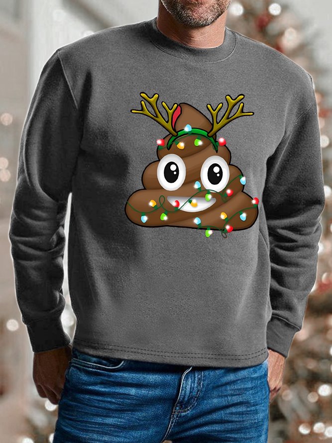 Men's Humorous Christmas Lights Print Loose Cotton-Blend Christmas Sweatshirt