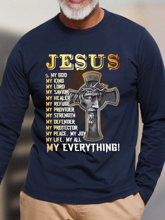 Men Jesus My Everything My Life My All Text Letters Cotton Tops