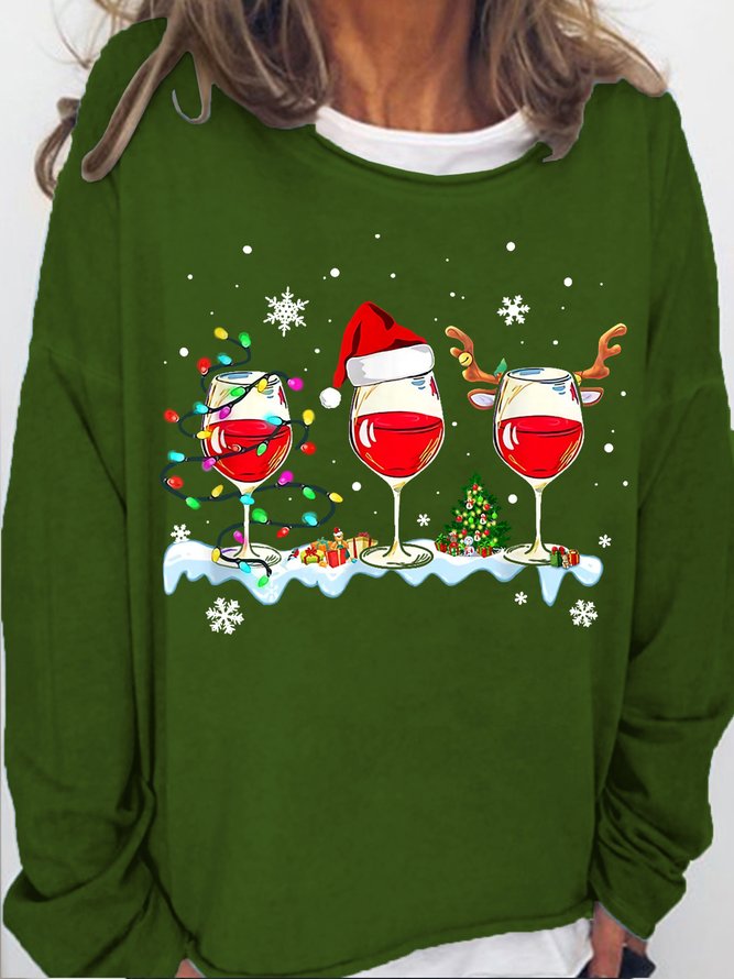Womens Christmas Wine Crew Neck Sweatshirts