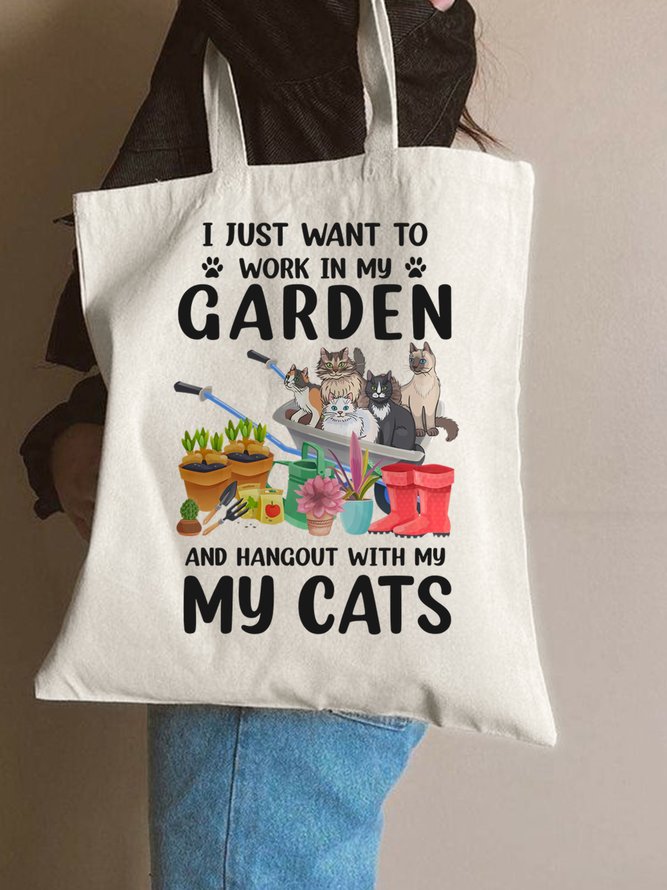 I Just Want To Work In My Garden And Hangout With My Cats Animal Graphic Shopping Totes