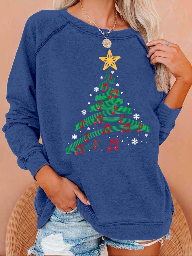 Women Christmas Tree Star Snowflake Loose Cotton Casual Sweatshirts