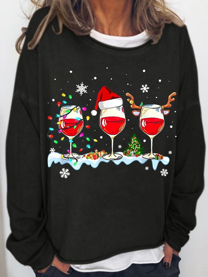 Womens Christmas Wine Crew Neck Sweatshirts