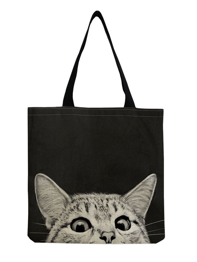 Casual Animal Cat Printed All Season Open-top Shopping Tote Bag