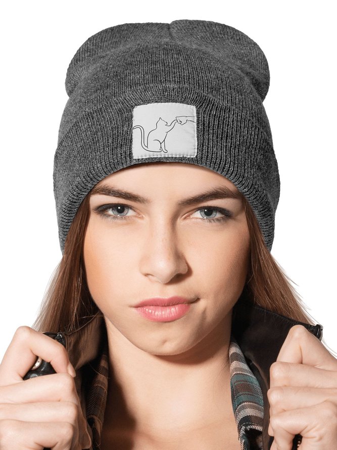 Cat And People Animal Graphic Beanie Hat