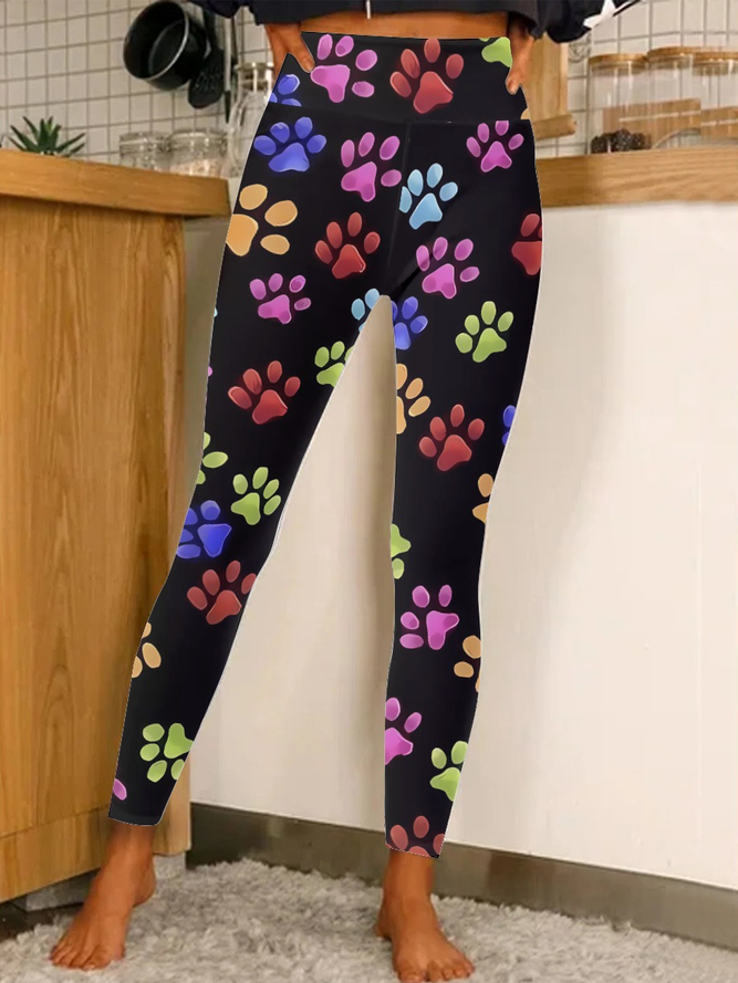 Dog Cat Rainbow Paw Women's Tummy Control Leggings