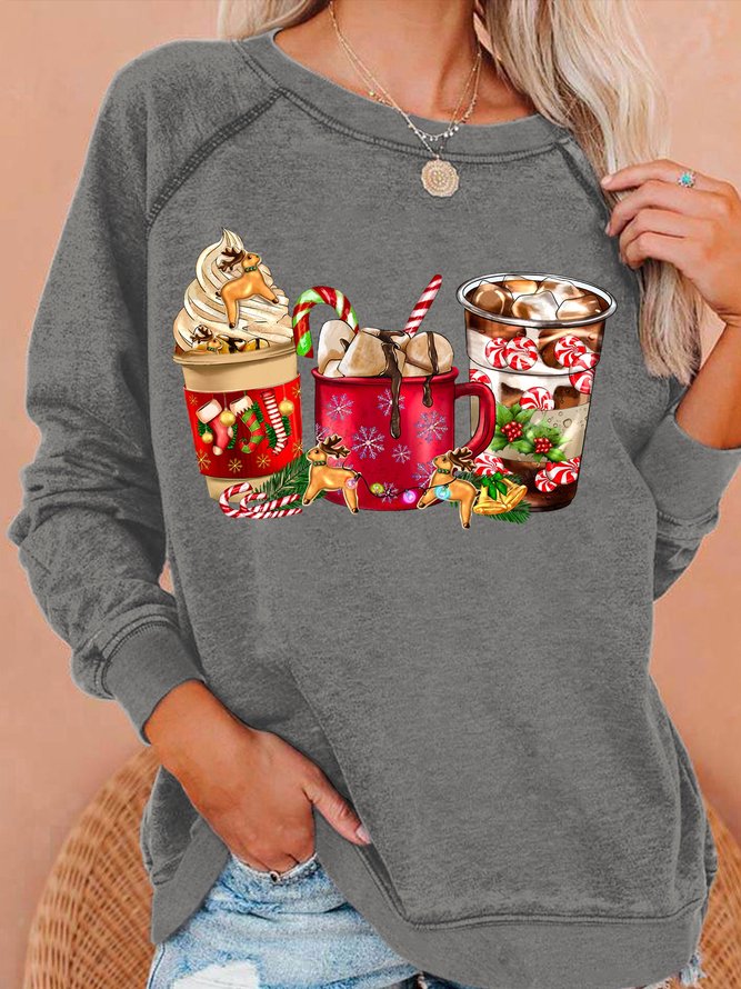 Womens Christmas Coffee Santa Print Sweatshirts