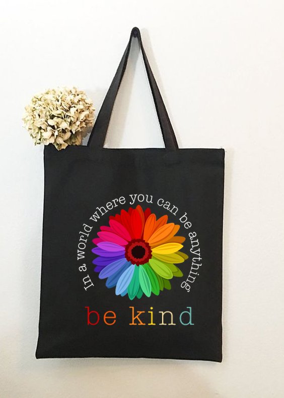 Daisy In A World Where You Can Be Anything Be Kind Plant Graphic Shopping Totes