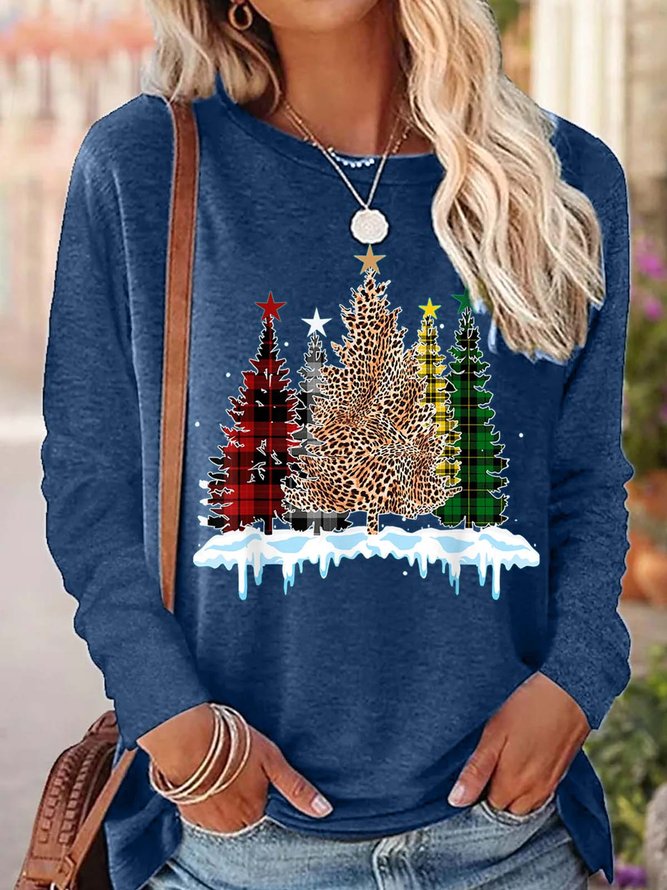 Women Merry Christmas Trees Snowflake Casual Tops