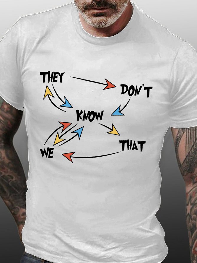 Men's They Know That We Know They Don't Know Funny Text Letters Game Casual Cotton T-Shirt