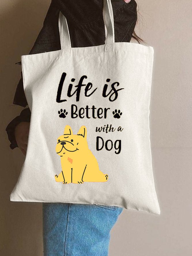 Life Is Better With A Dog Animal Graphic Shopping Totes