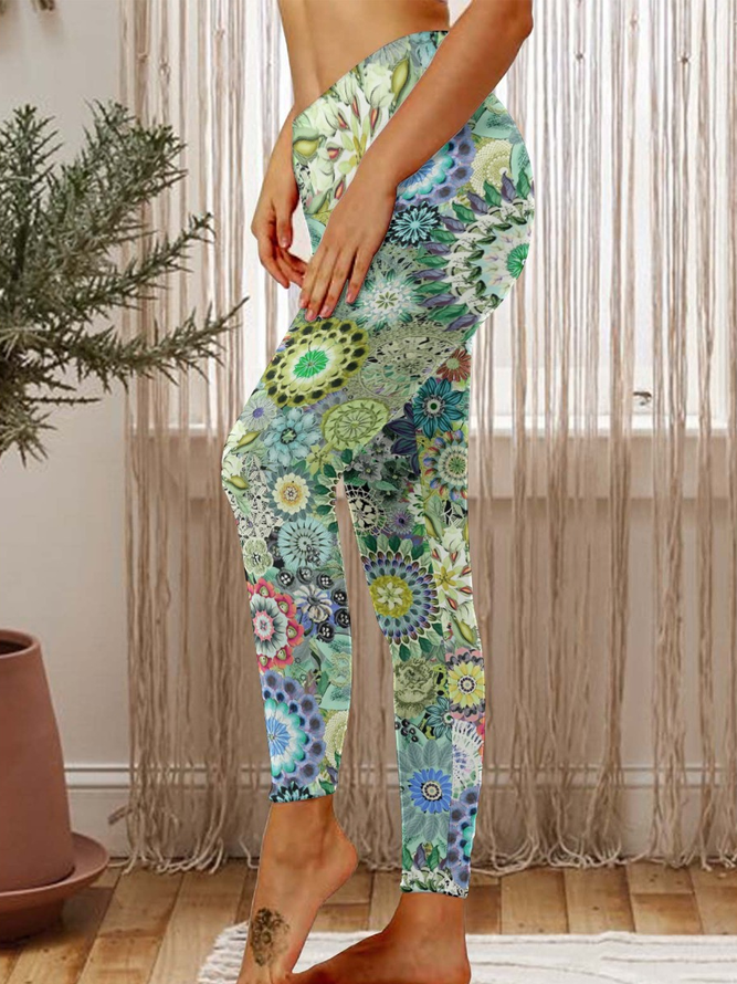 Women Geometric Floral Print Abstract Regular Fit Leggings