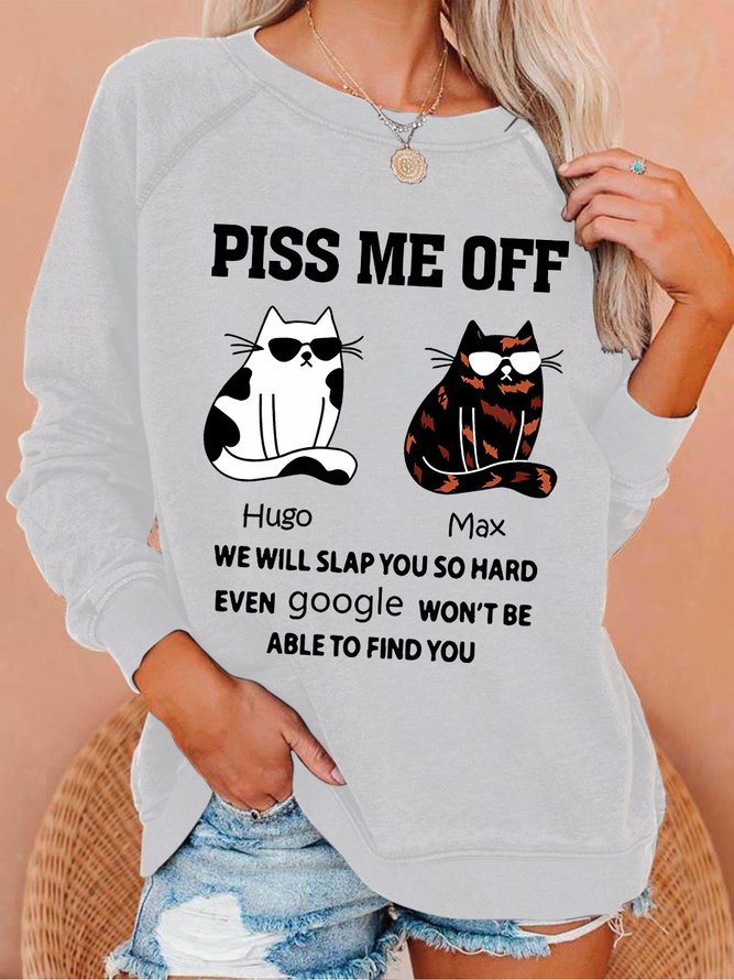 Women's Funny We Will Slap You So Hard Even Google Won't Be Able To Find You Grumpy Cat Graphic Text Letters Casual Sweatshirt