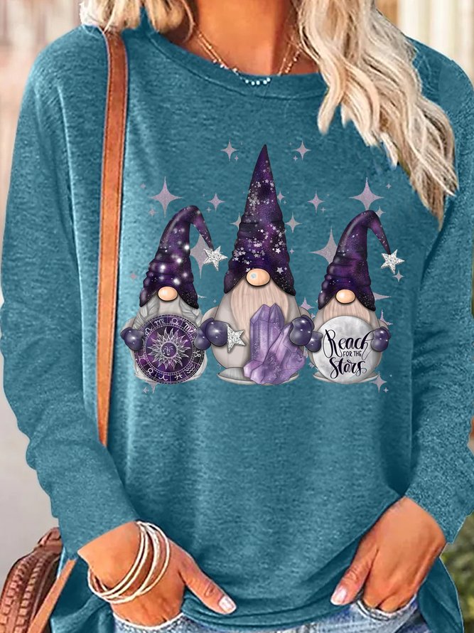 Womens Celestial Gnomes Casual Crew Neck  Sweatshirt
