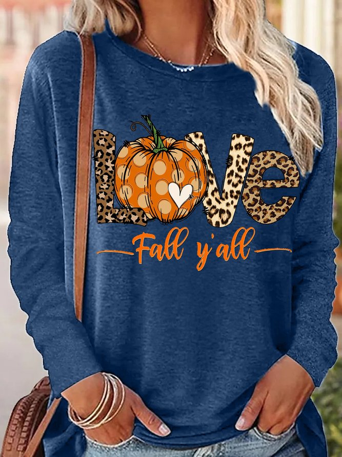 Womens Love Fall Y'All Leopard Print Letters Top