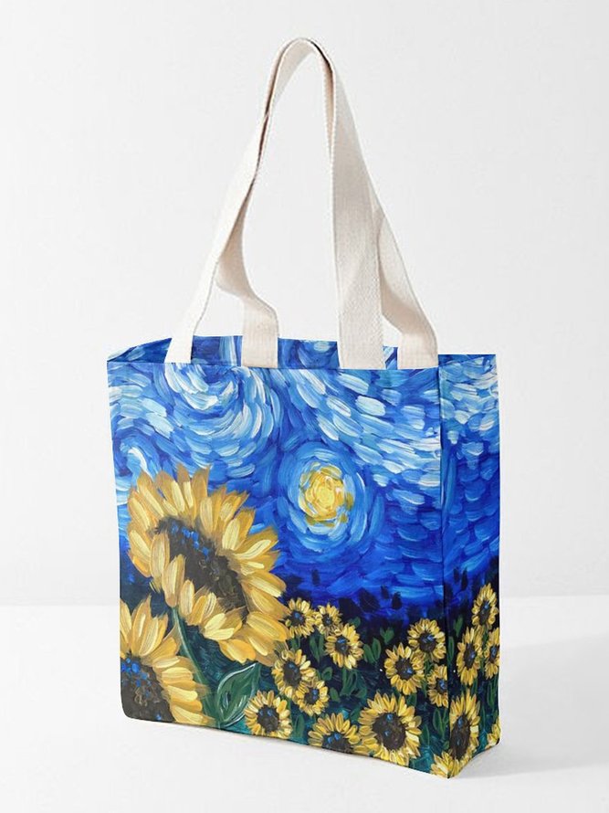 Positive Abstract Oil Painting Sunflower Print Shopping Bag