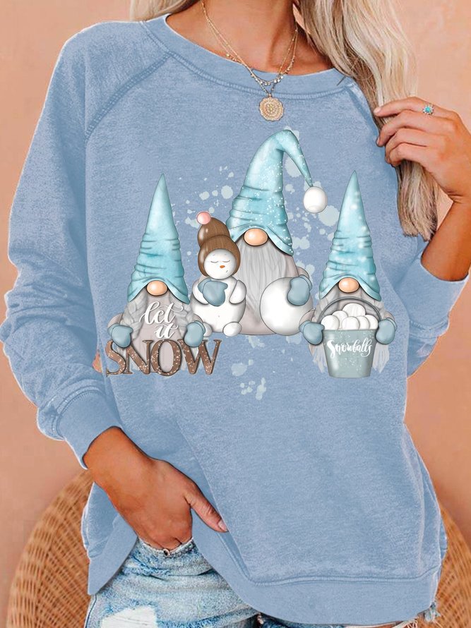 Let It Snow Winter Christmas Gnome Crew Neck Casual Letters Sweatshirt