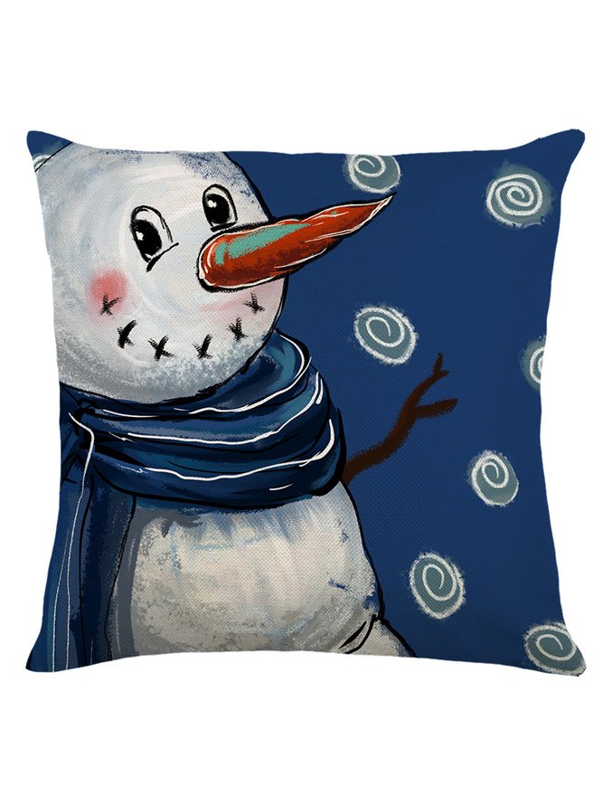 18*18 Christmas Pillowcase Blue Santa Snowman Print Festive Party Cushion Cover