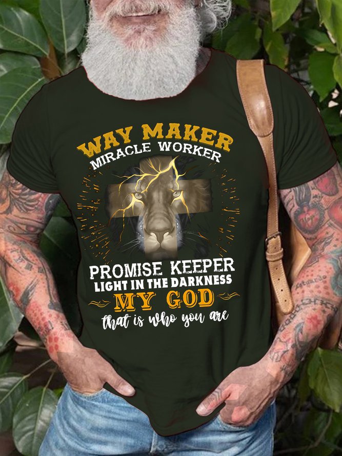 Men's Way Maker My God Text Letters Cotton T-Shirt