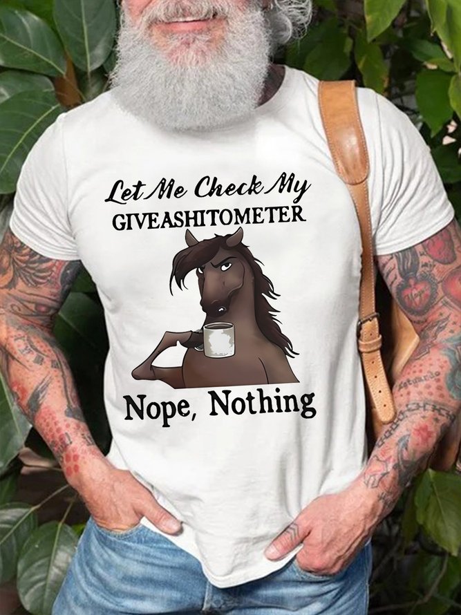 Men's Let Me Check Funny Horse Drinking Coffee Text Letters T-Shirt
