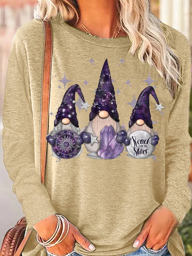 Womens Celestial Gnomes Casual Crew Neck  Sweatshirt