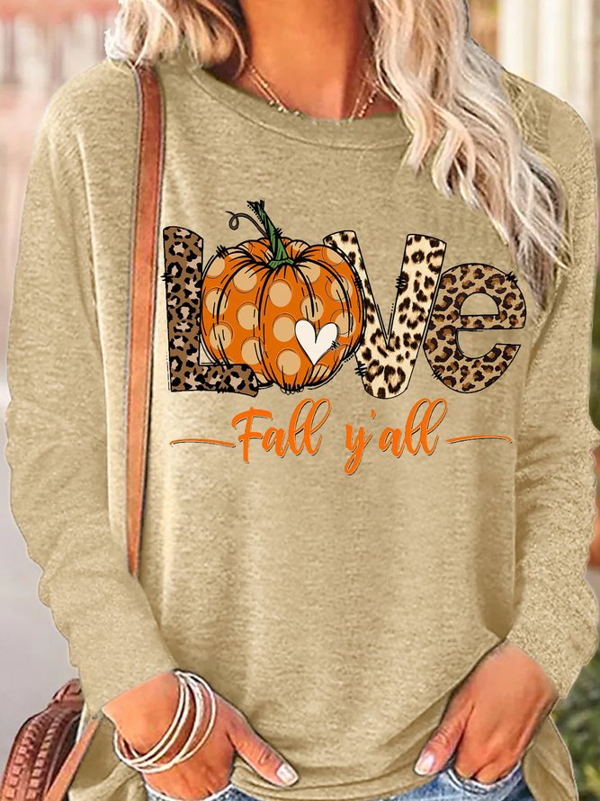 Womens Love Fall Y'All Leopard Print Letters Top