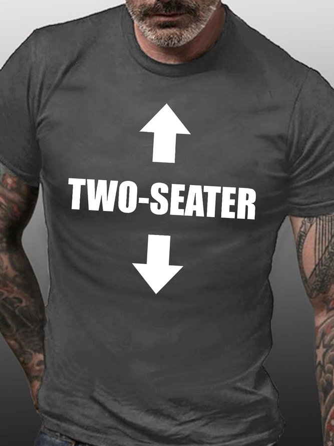 Men's Two Seater Funny Text Letters Casual Loose Cotton T-Shirt