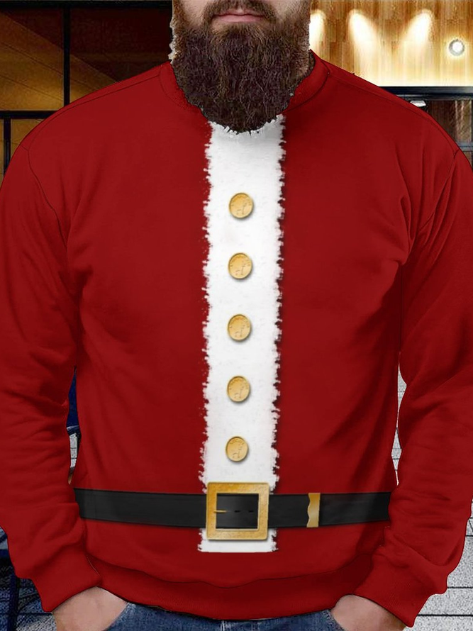 Mens Funny Santa Graphic Print Ugly Christmas Casual Loose Crew Neck Sweatshirt