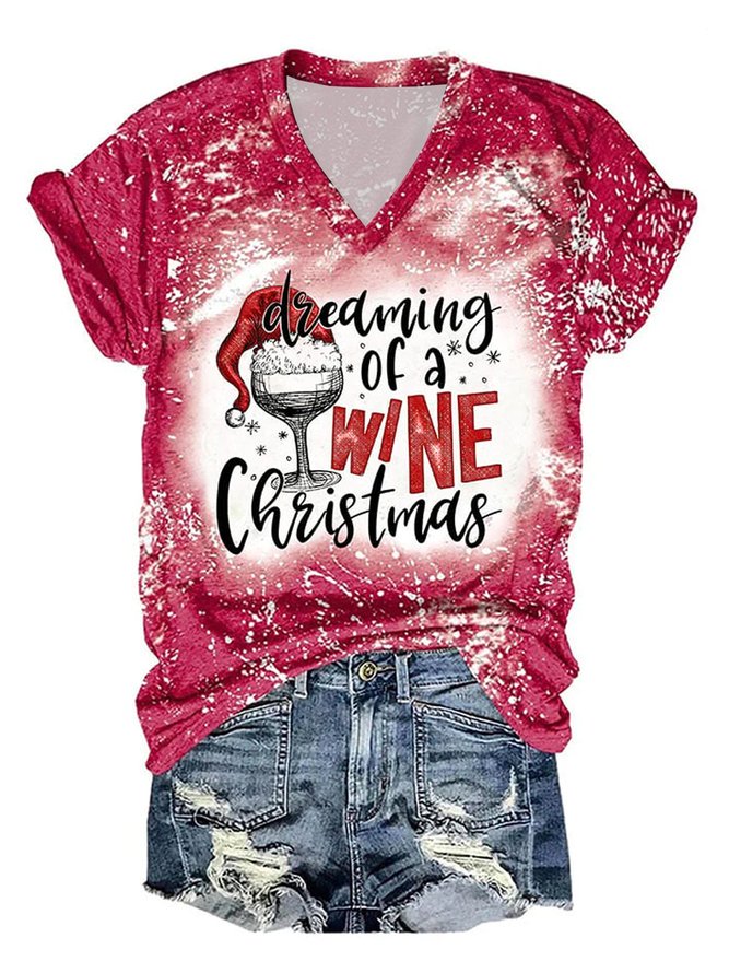 Women Dreaming Of A Wine Christmas Tie Dye Print Christmas T-Shirt